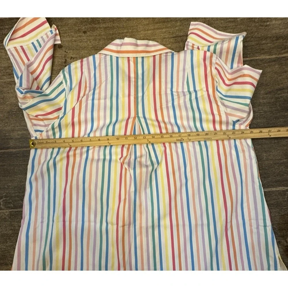 Ali‎ Miles Rainbow Stripe V Neck Collared Shirt Tunic 3/4 Sleeve Size XL